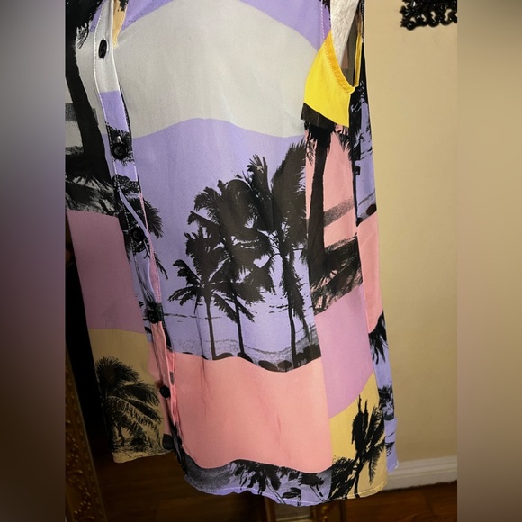 Forever 21 Maui Palm Tree Color Block Button down sleeveless shirt tank top - Picture 3 of 10